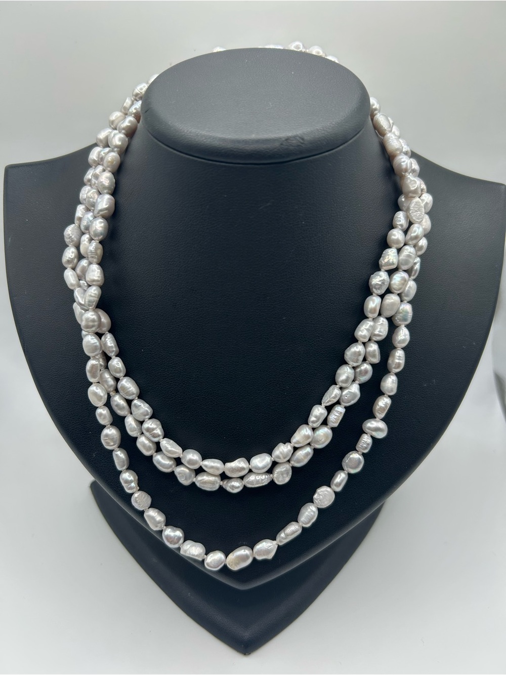 Handmade grey fresh water pearl long necklace